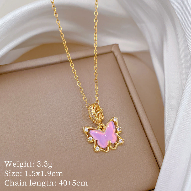 Sweet Minimalist Cross Micro-Inlaid Cubic Zirconia Brass Pendant Titanium Steel Necklace for Unisex