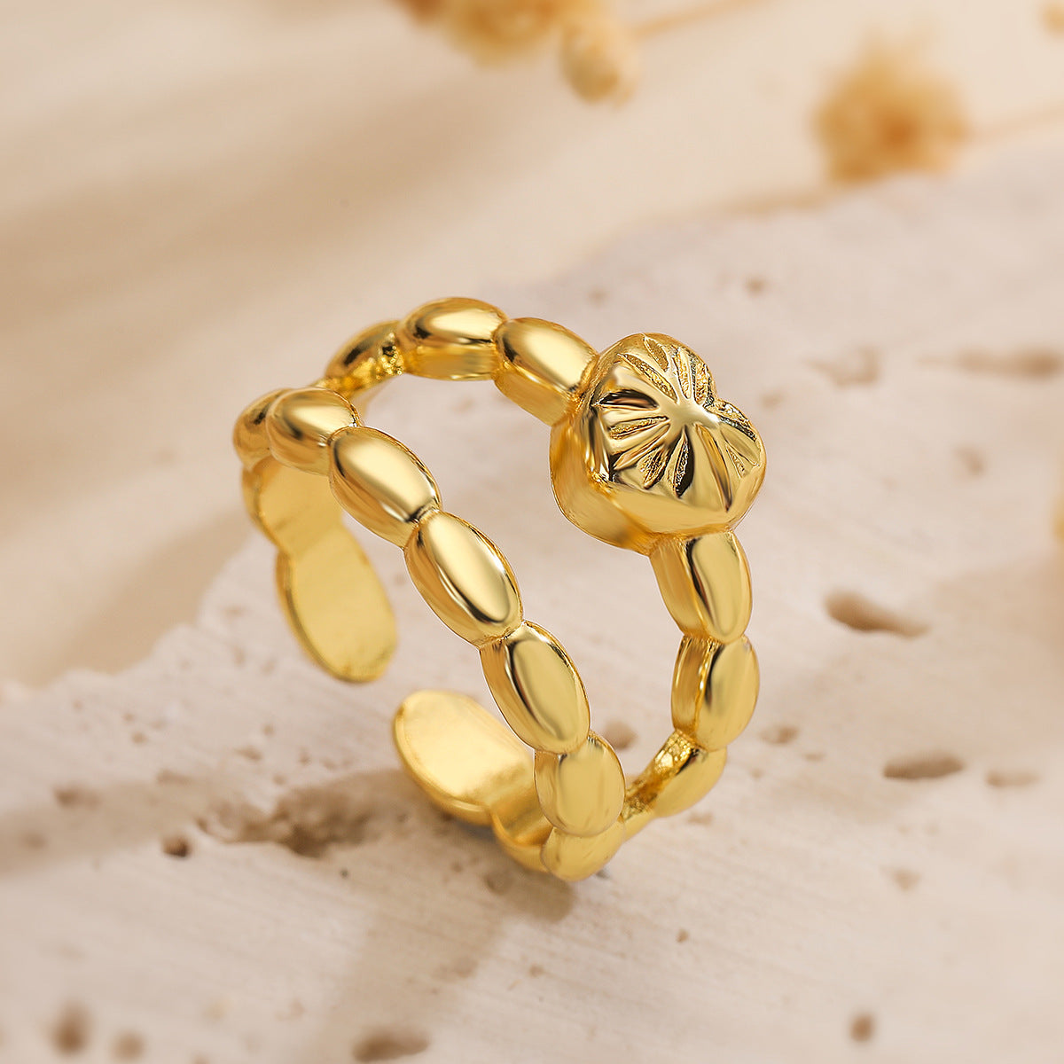 Minimalist Geometric Hollow-Out Copper Ring with 18K Gold Plating and Zircon Accents for Women