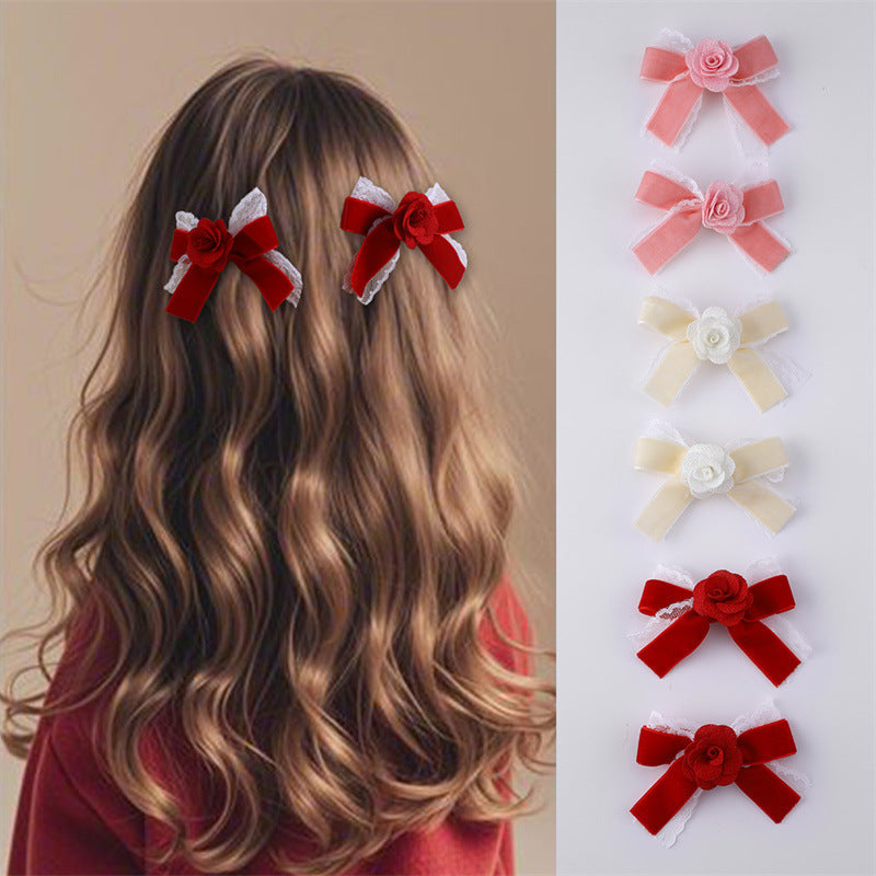 Fermaglio per capelli a farfalla stile naturale per ragazze con volant in pizzo e dettagli in rete in tenui colori pastello