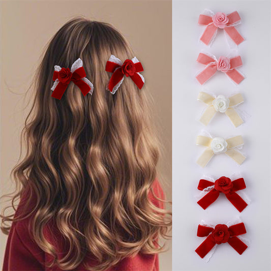 Fermaglio per capelli a farfalla stile naturale per ragazze con volant in pizzo e dettagli in rete in tenui colori pastello