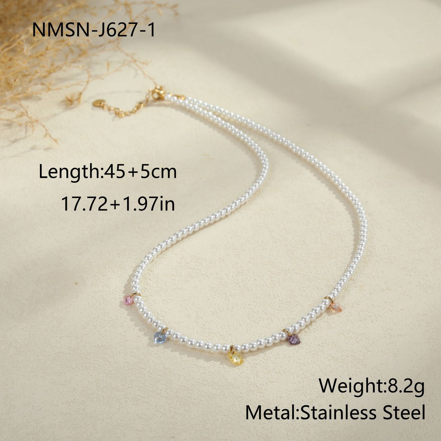 Fashionable Office-Style Geometric Pearl Pendant Necklace in Stainless Steel with Rhinestone Accents and Plated Finish for Women