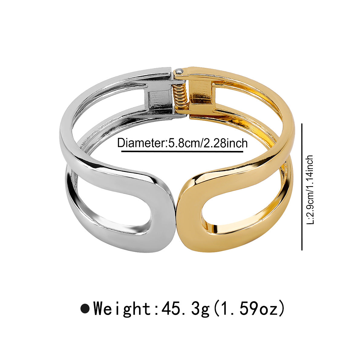 Bracciale in lega con motivo geometrico irregolare, design a molla, finitura metallica galvanizzata, bangle di tendenza