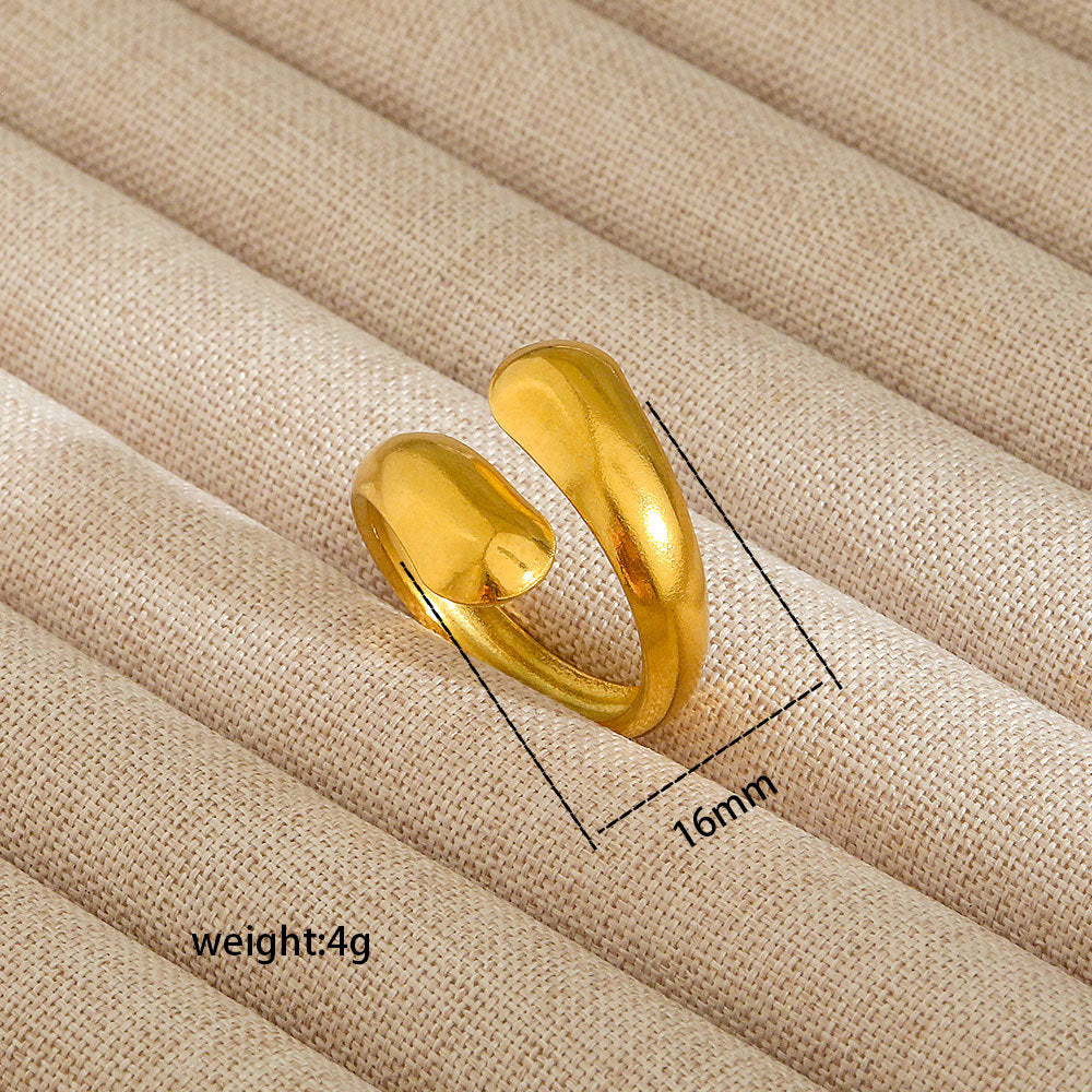 Anello aperto da donna in acciaio al titanio con forma geometrica e a cuore, stile INS, con finitura placcata