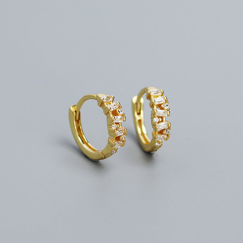 Minimalist Elegant 925 Sterling Silver Geometric Square Plated Diamond Hoop Earrings for Women