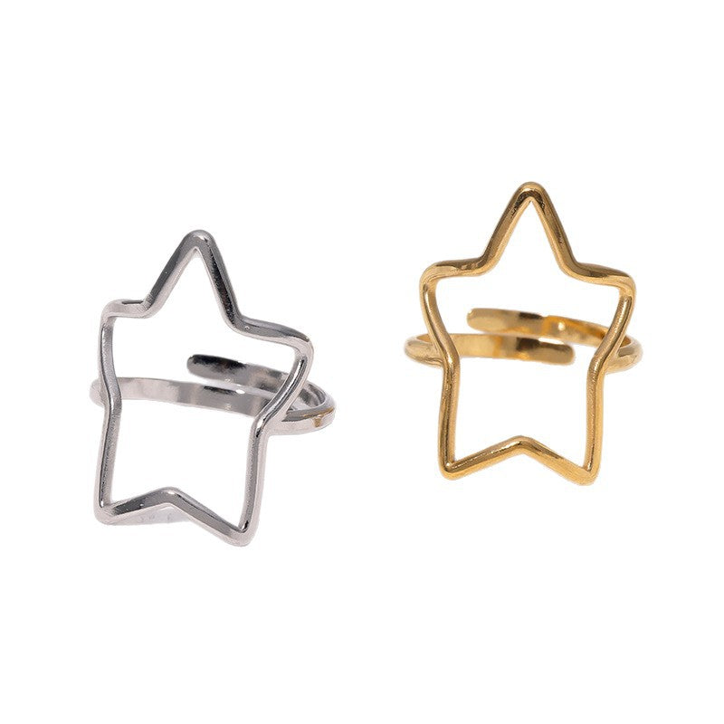 Minimalist Adjustable Star-Shaped Stainless Steel Ring with Plated Finish for Women
