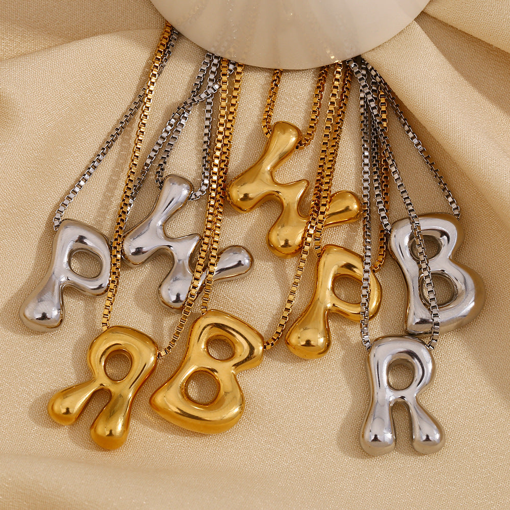 Minimalist Fashion Letter Necklace for Women Stainless Steel Pendant with 18K Gold Plating