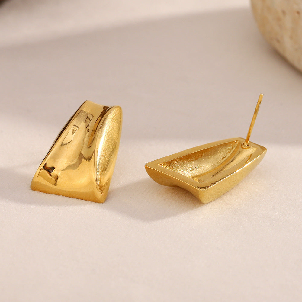 Minimalist Modern Geometric Stainless Steel Earrings with 18K Gold Plating, Trapezoidal Arc Design for Women