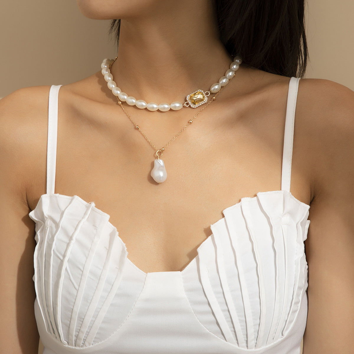 Vintage Plated Alloy Letter Number Pearl Pendant Snake Chain Necklace for Women