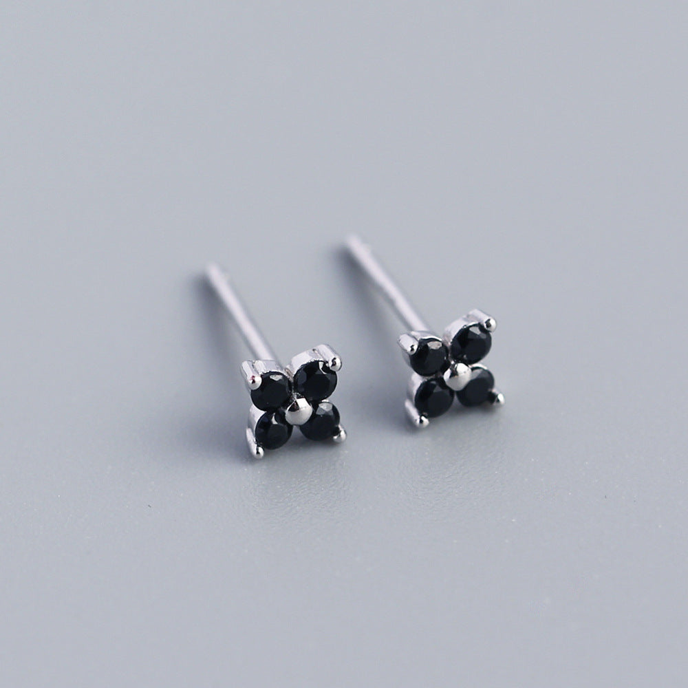 Minimalist Sweet 925 Sterling Silver Inlaid Rhinestone Floral Stud Earrings