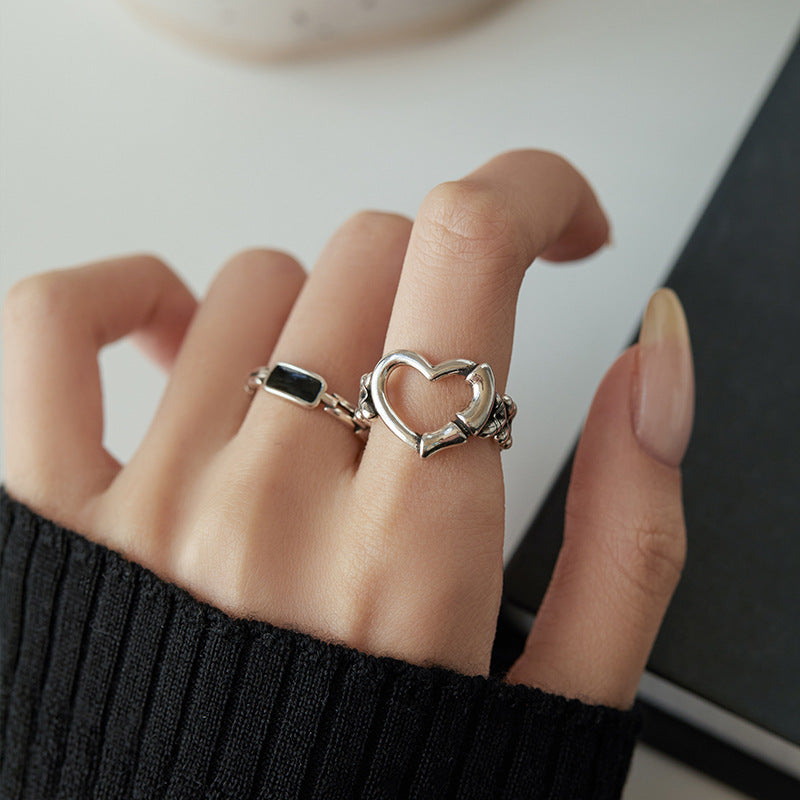 Vintage Minimalist Heart Geometric Plated Alloy Ring