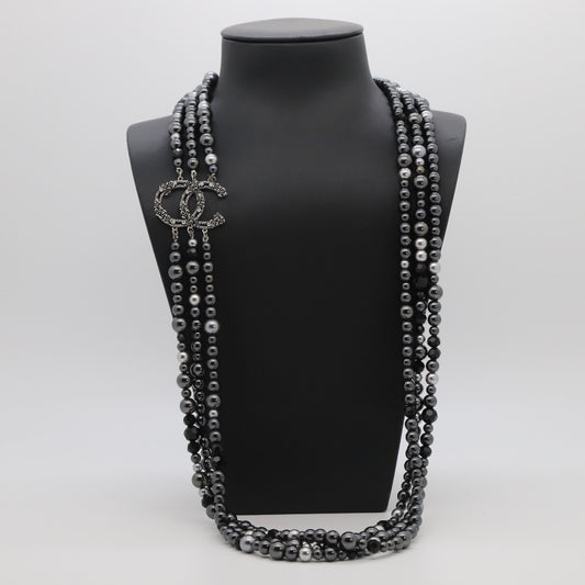 Vintage Black Gray Pearl Letter Necklace Plated Multi-layer Ball Chain for Women
