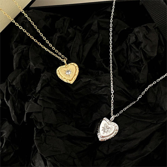 Minimalist Heart-Shaped 925 Sterling Silver Necklace with Polished Finish and Ball Chain
