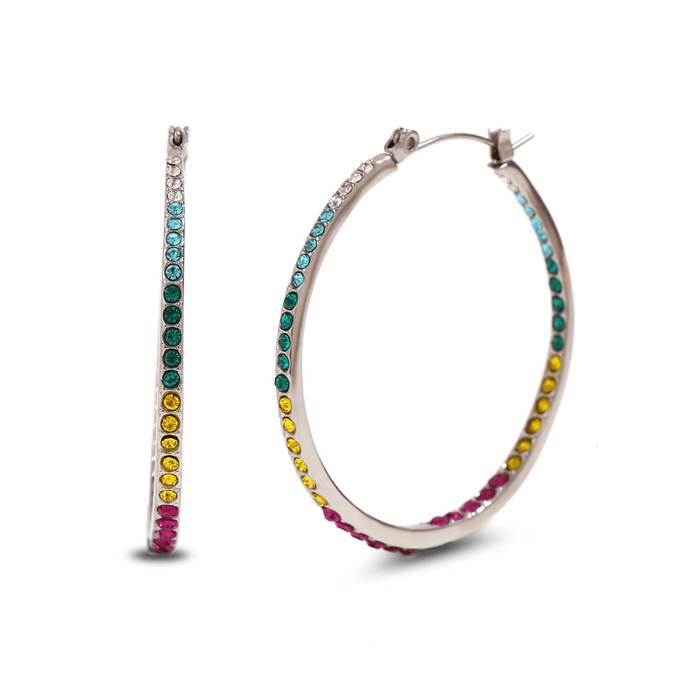 Minimalist Geometric Stainless Steel Earrings with 18K Gold Plating and White Rhinestone Inlay for Women