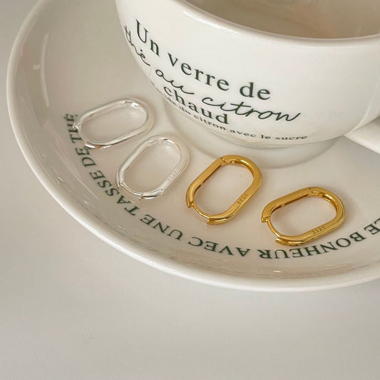 Orecchini a cerchio ovali e rotondi geometrici in argento sterling 925 placcati oro, stile vintage minimalista