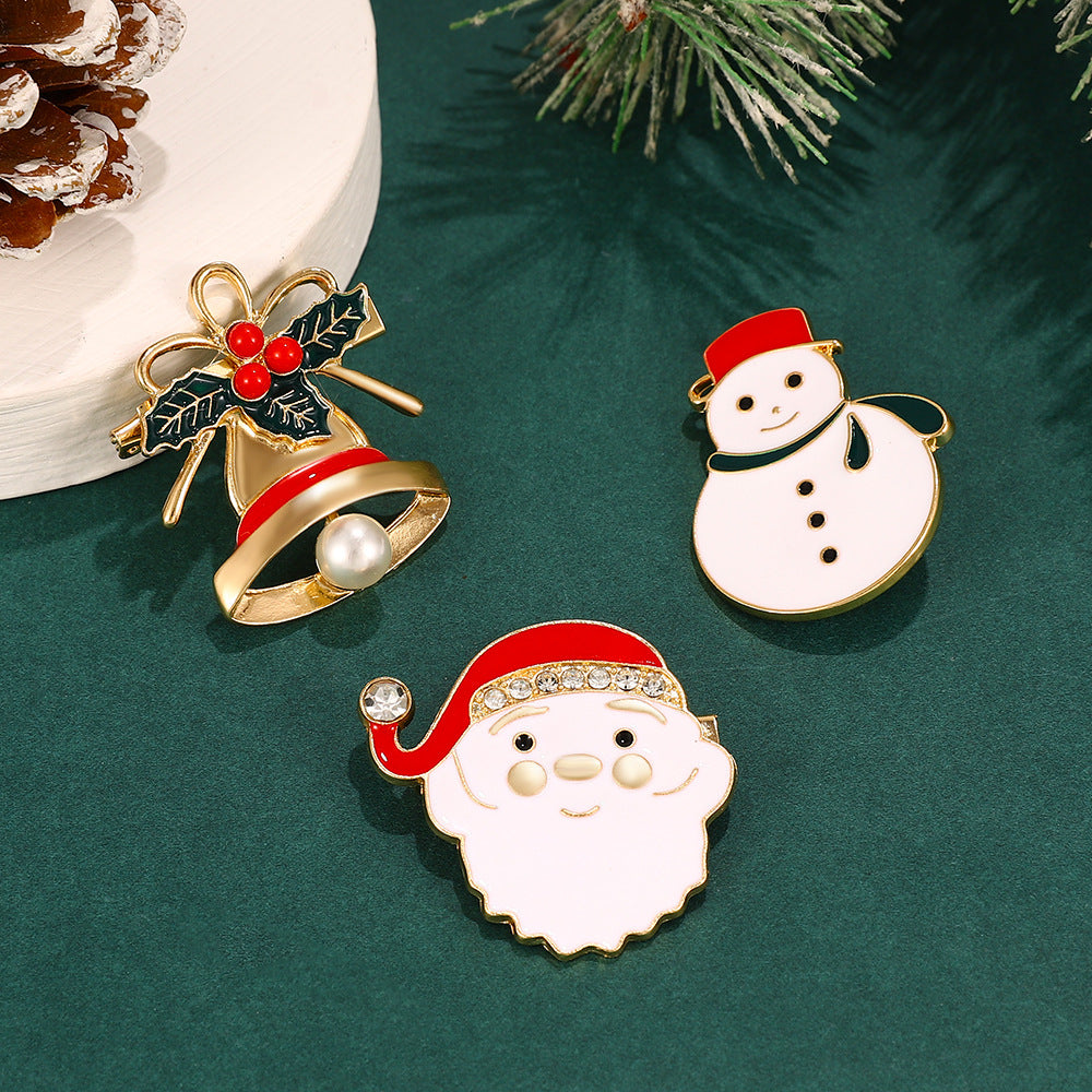 Christmas Pin with Enamel Snowman and Bell Design Alloy Brooch for Unisex Holiday Decoration