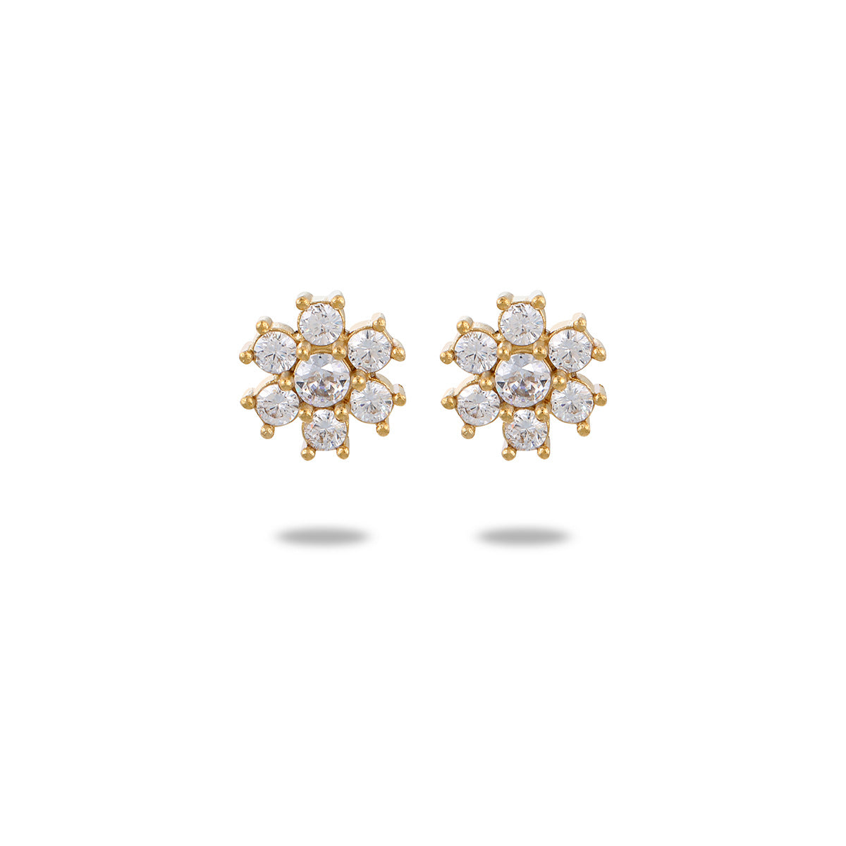 Aretes minimalistas florales de acero inoxidable para mujer con baño de oro de 18K e incrustaciones de circonitas de colores