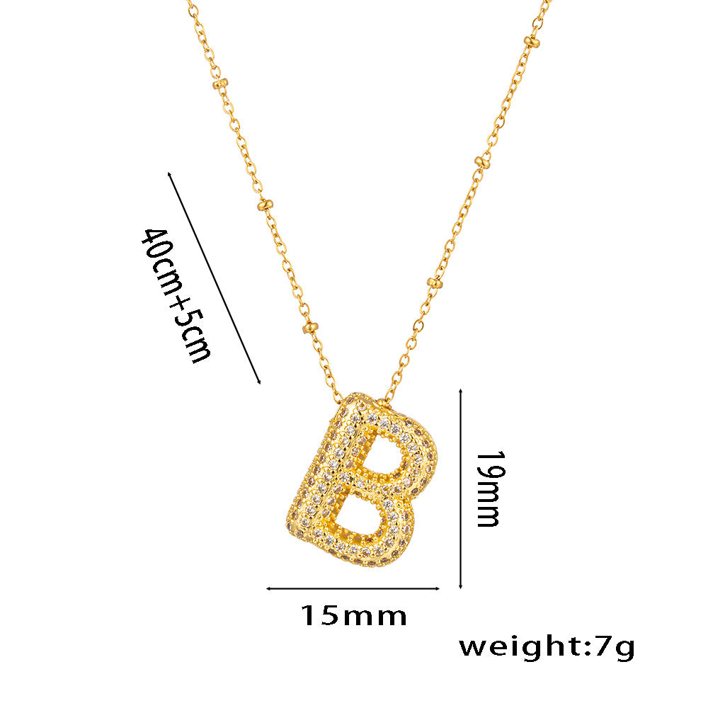 Fashion Unisex 18K Gold Plated Titanium Steel Alphabet Pendant Necklace with Micro-Set Zircon