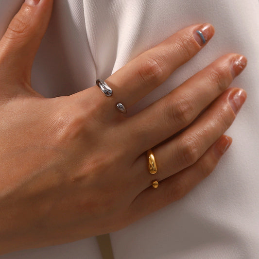 Minimalist Oval Titanium Steel Open Ring for Women with Irregular Shape and Plated Finish