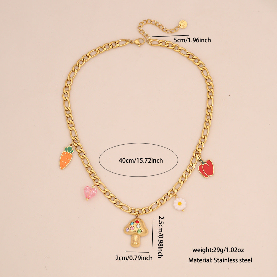Set Collana con Ciondolo a Forma di Frutta Giocosa con Catena in Acciaio Inossidabile e Finitura Elettroplaccata per Donna