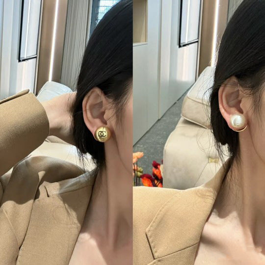 Elegant Gold Plated Brass Letter Pearl Stud Earrings with 925 Sterling Silver Posts for Women