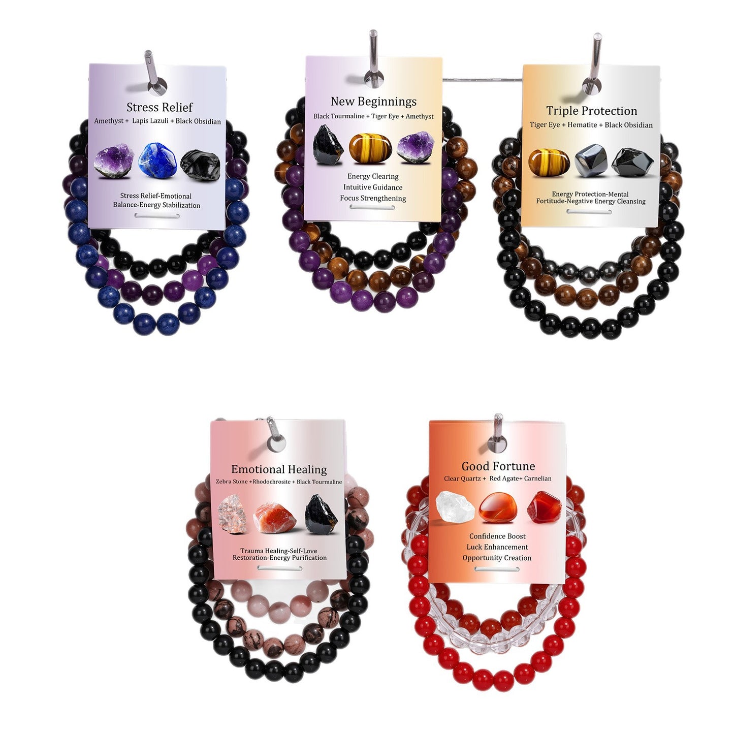 Vintage Geometric Agate Beaded Bracelet Set Unisex