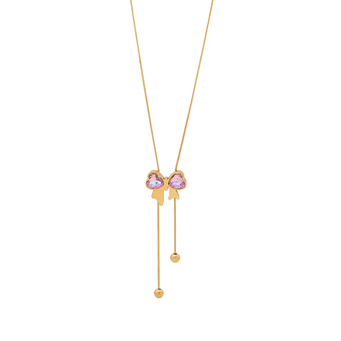 Elegante Collana Pendente in Acciaio Inossidabile a Forma di Fiocco con Finitura Placcata e Catena Serpentina da Donna