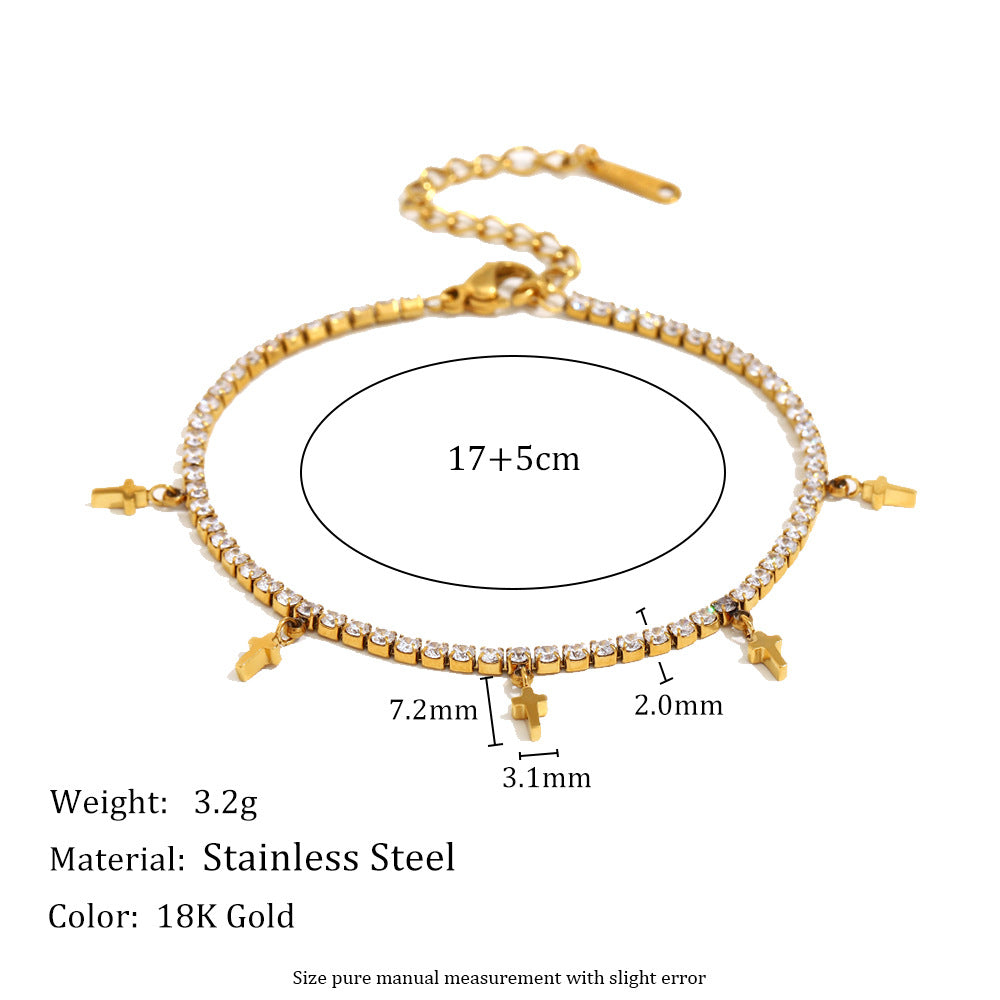 Set collana e bracciale pendente a croce a goccia minimalista in acciaio inossidabile con placcatura in oro 18 carati e accenti di zircone da donna