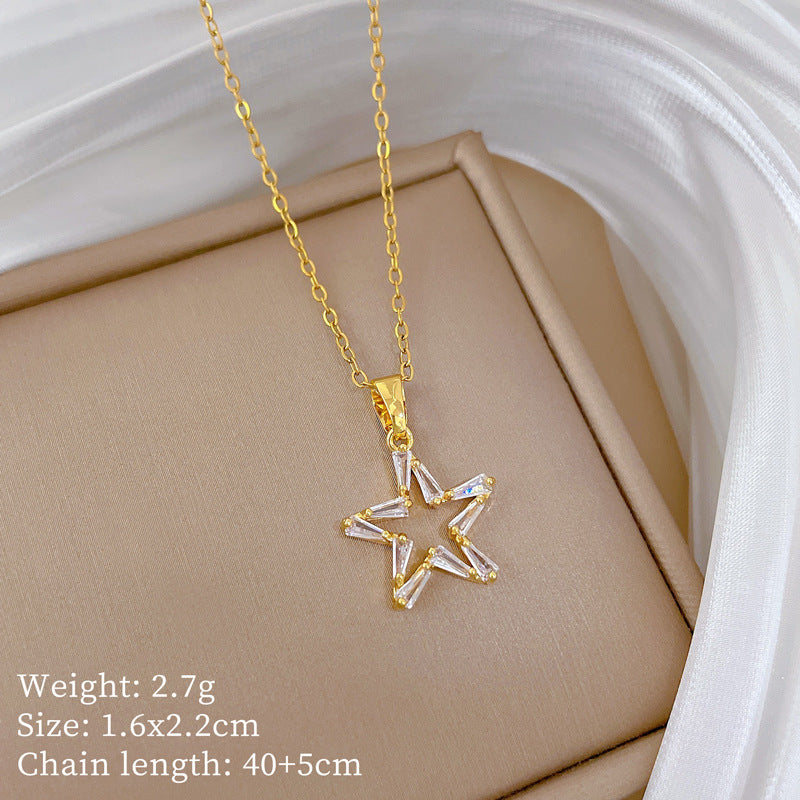 Sweet Minimalist Cross Micro-Inlaid Cubic Zirconia Brass Pendant Titanium Steel Necklace for Unisex
