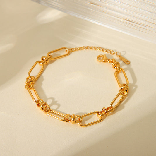 Pulsera de acero inoxidable geométrica estilo INS con cadena ancha y broche de cruz, chapada al vacío en oro de 18K