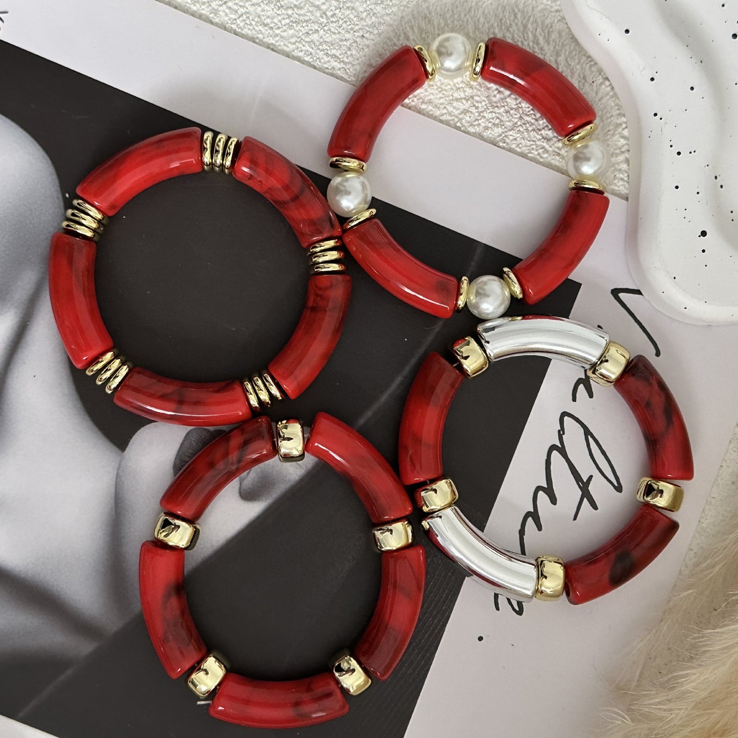 Fashion Vintage Geometric Acrylic Drip Oil Curved Tube Bracelet