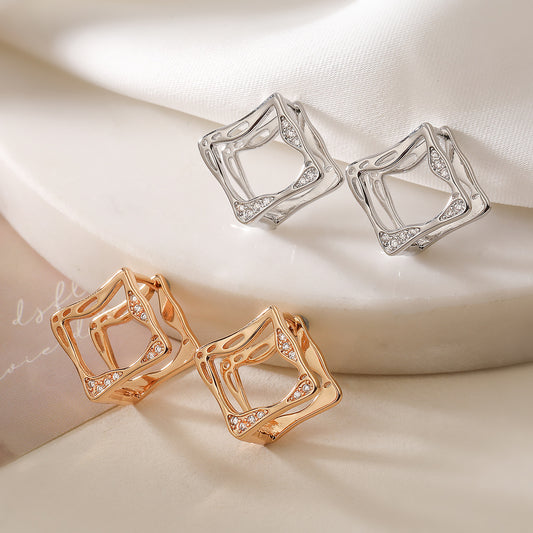 Minimalist Luxury 18K Gold Plated Brass Geometric Cubic Zirconia Inlay Earrings for Women