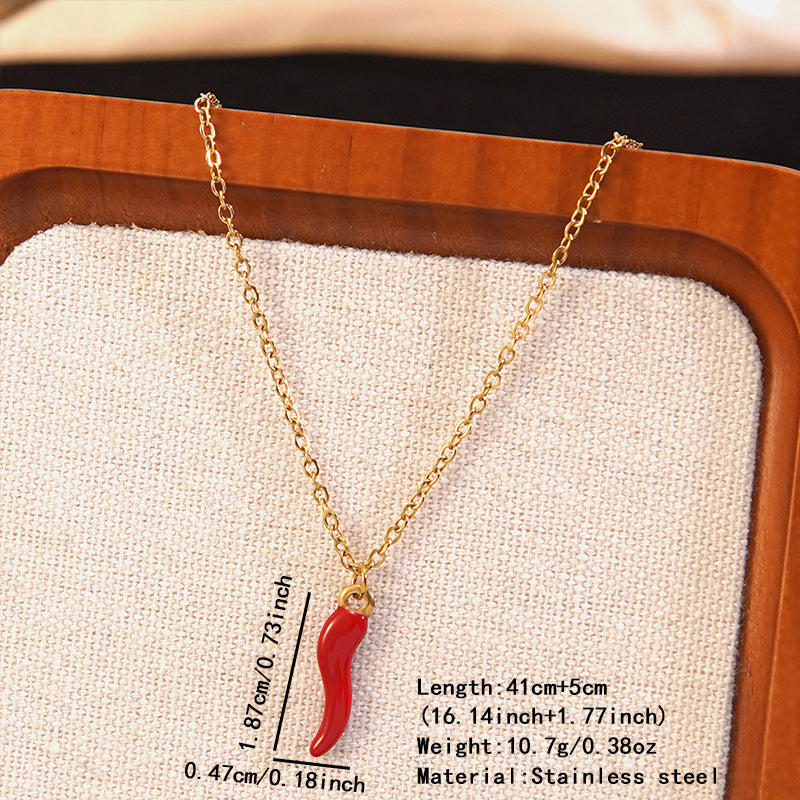 Minimalist Stainless Steel Chili Pepper Necklace and Earring Set Plated Jewelry for Women