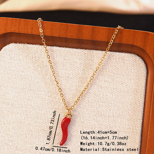 Juego de collar y pendientes minimalistas de acero inoxidable con diseño de chile, joyería chapada para mujer