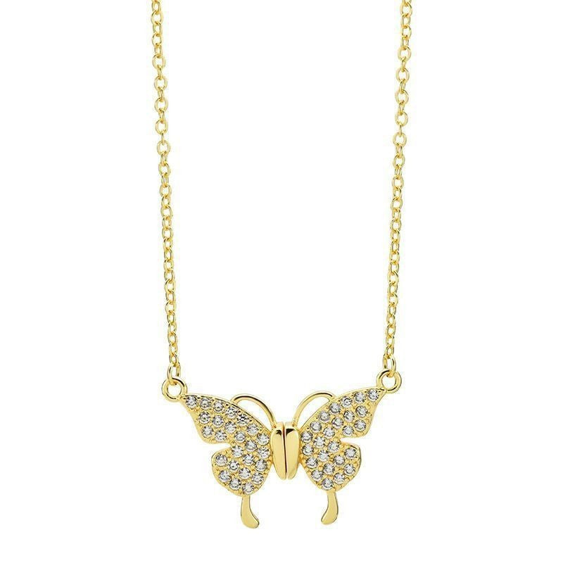 Minimalist Butterfly Pendant Necklace for Women and Men Titanium Steel Magnetic Clasp with Zircon Inlay Geometric Design Locket Chain