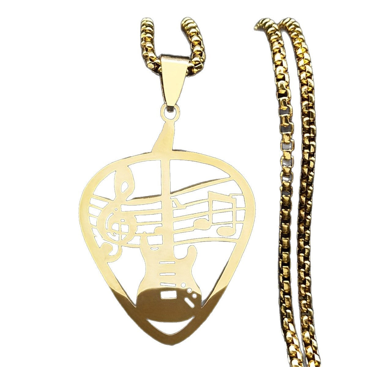 Minimalist Geometric Guitar Pick Pendant Necklace in Stainless Steel and Titanium Steel with Polished Finish Unisex Jewelry