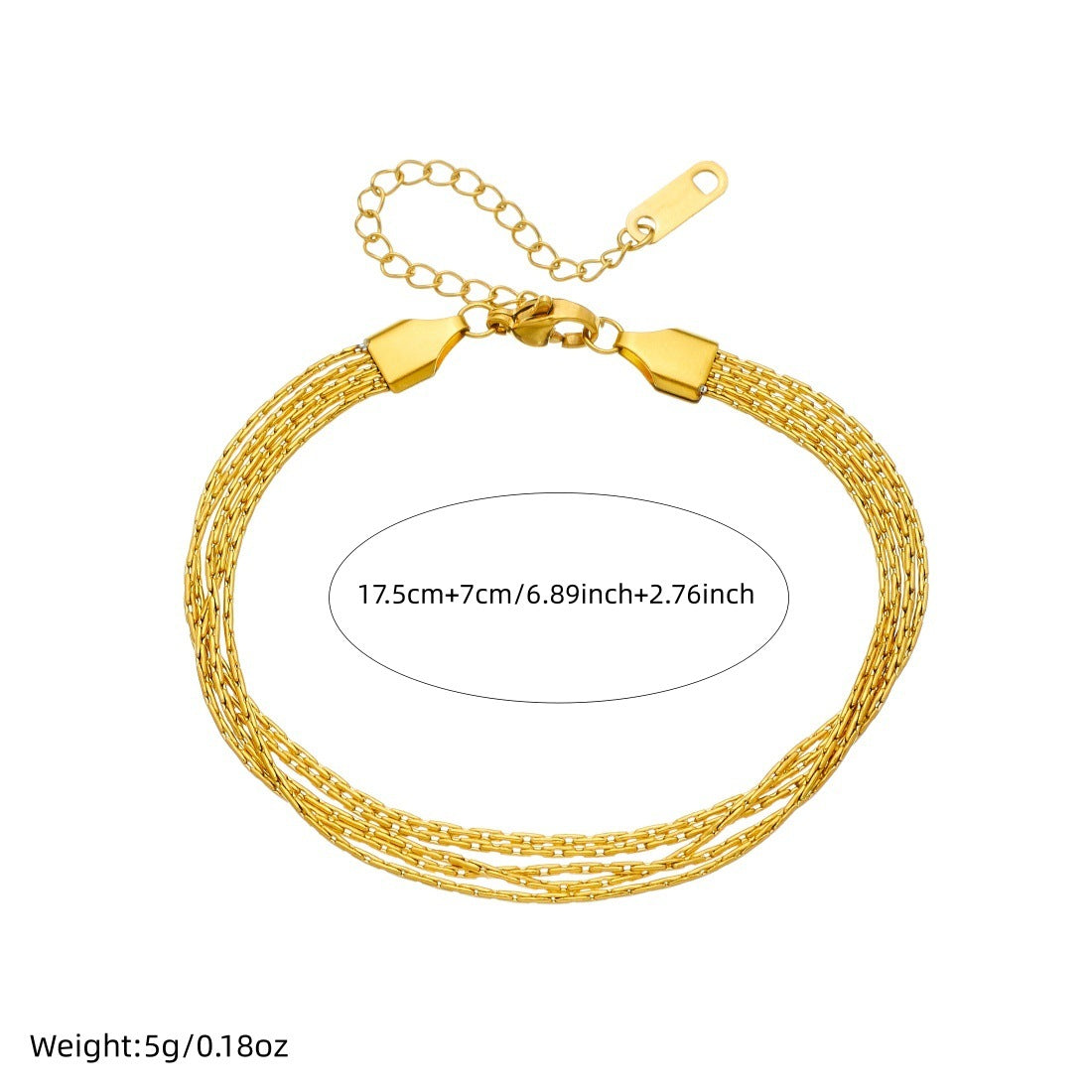 Fashionable Streetwear Gold Plated Hammered Round Stainless Steel Multi-Layer Bracelet for Women