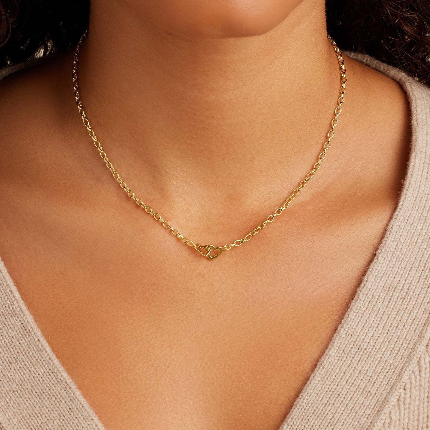 Minimalist Heart-Shaped Titanium Steel Necklace with 18K Gold Plating for Women