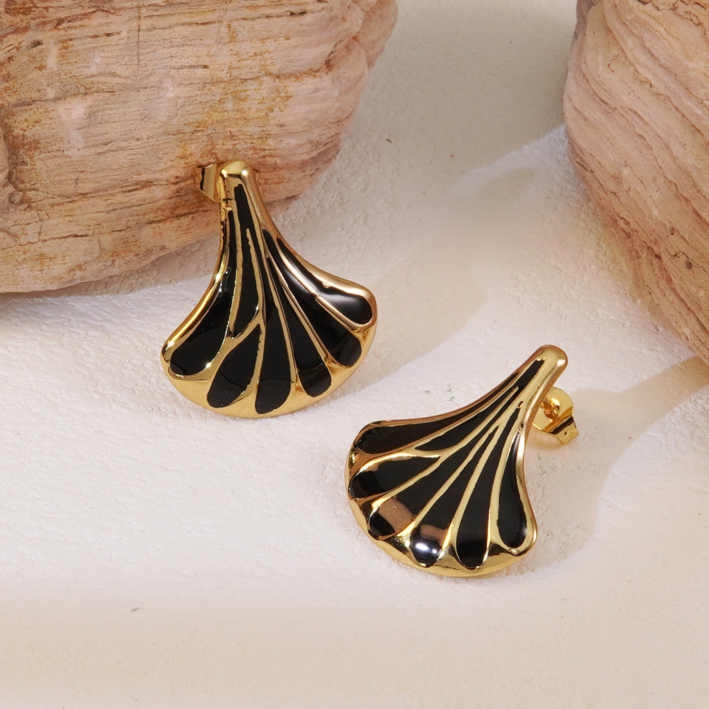 Vintage Geometric Fan Shape Plated Titanium Steel Earrings for Women