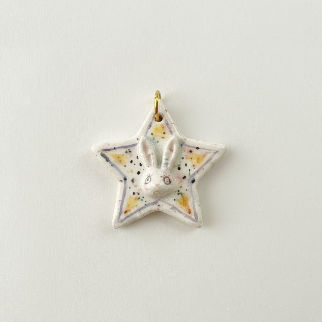 Vintage 18K Gold Plated Stainless Steel Cartoon Rabbit Star Pendant Charm Bar