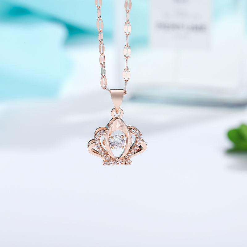 Minimalist Crown Pendant Necklace for Women in Titanium Steel with Gold Plating, Adjustable Clavicle Chain