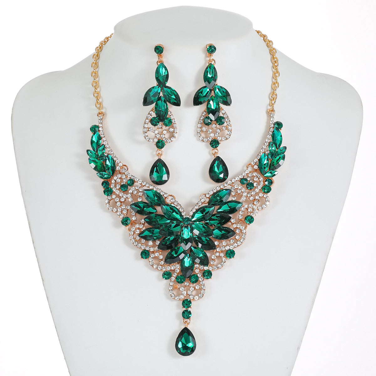 French Vintage Style Butterfly-Shaped Alloy Necklace Set with Rhinestone Accents, Electroplated O-Chain, Floral Botanical Design Featuring Wheat, Petal, Leaf and Lotus Pod Motifs for Women