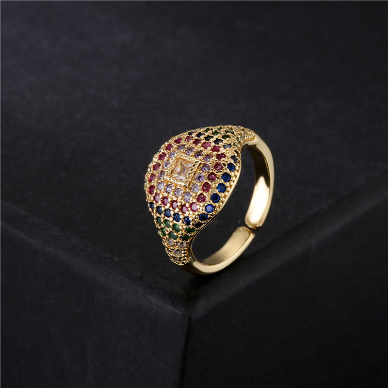 Geometric Gold Plated Brass Micro-Pave Cubic Zirconia Open Ring for Women