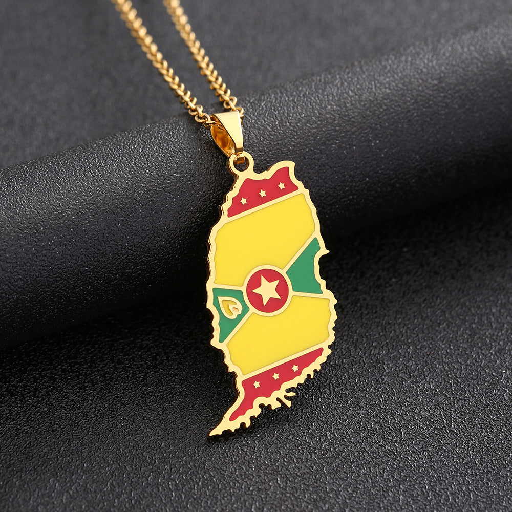 Collana con ciondolo in acciaio al titanio smaltato geometrico etnico per donna e uomo con catena a maglie in acciaio inossidabile