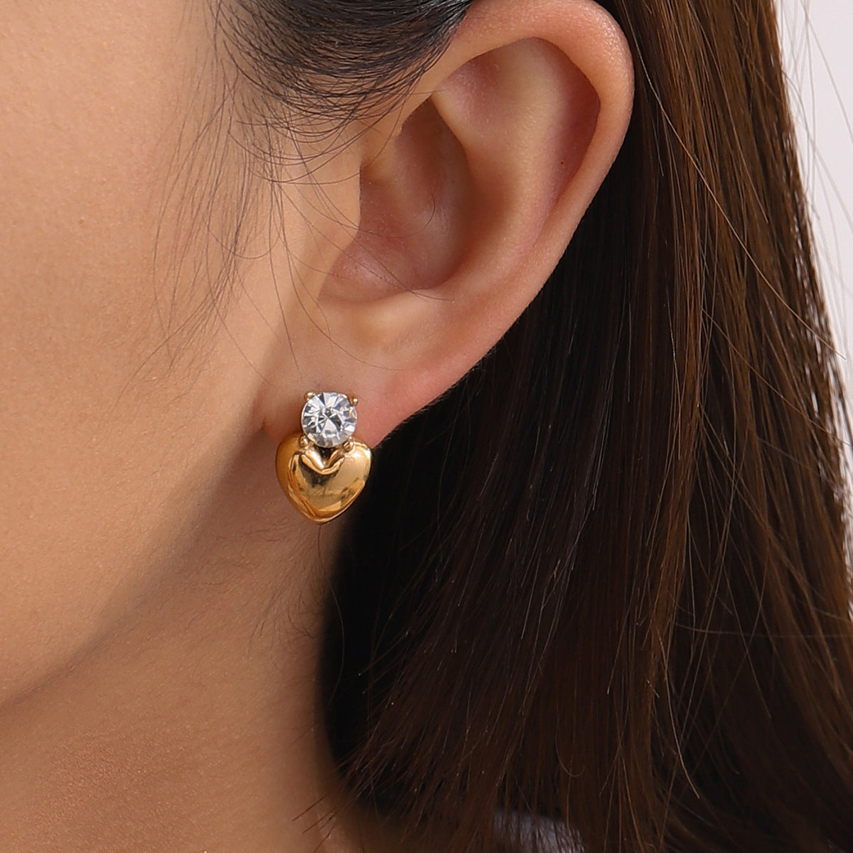 Elegant Heart Stainless Steel Stud Earrings PVD Plated for Women