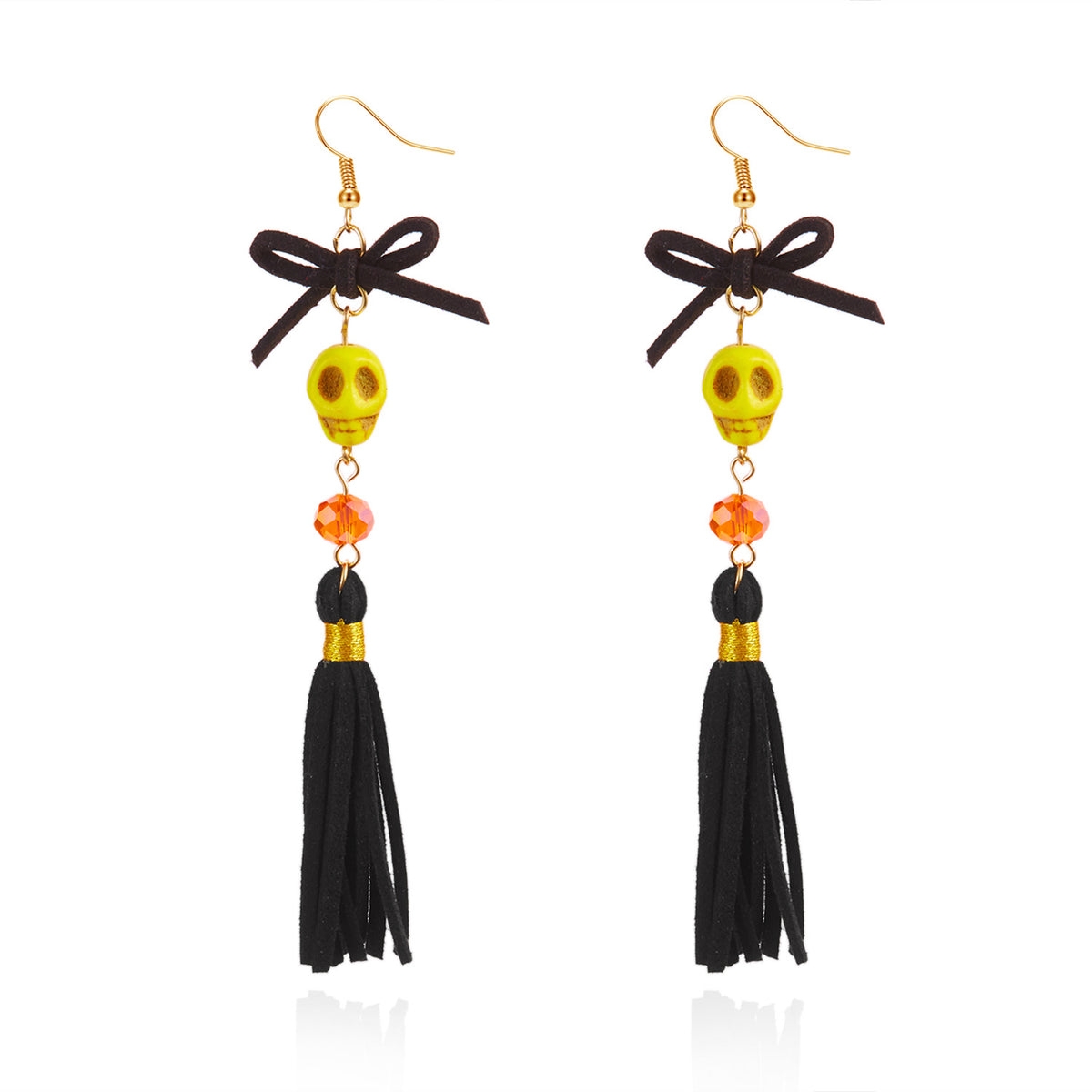 Creative Skull and Rose Tassel Bead Earrings Zinc Alloy Plated Unisex Holiday Jewelry