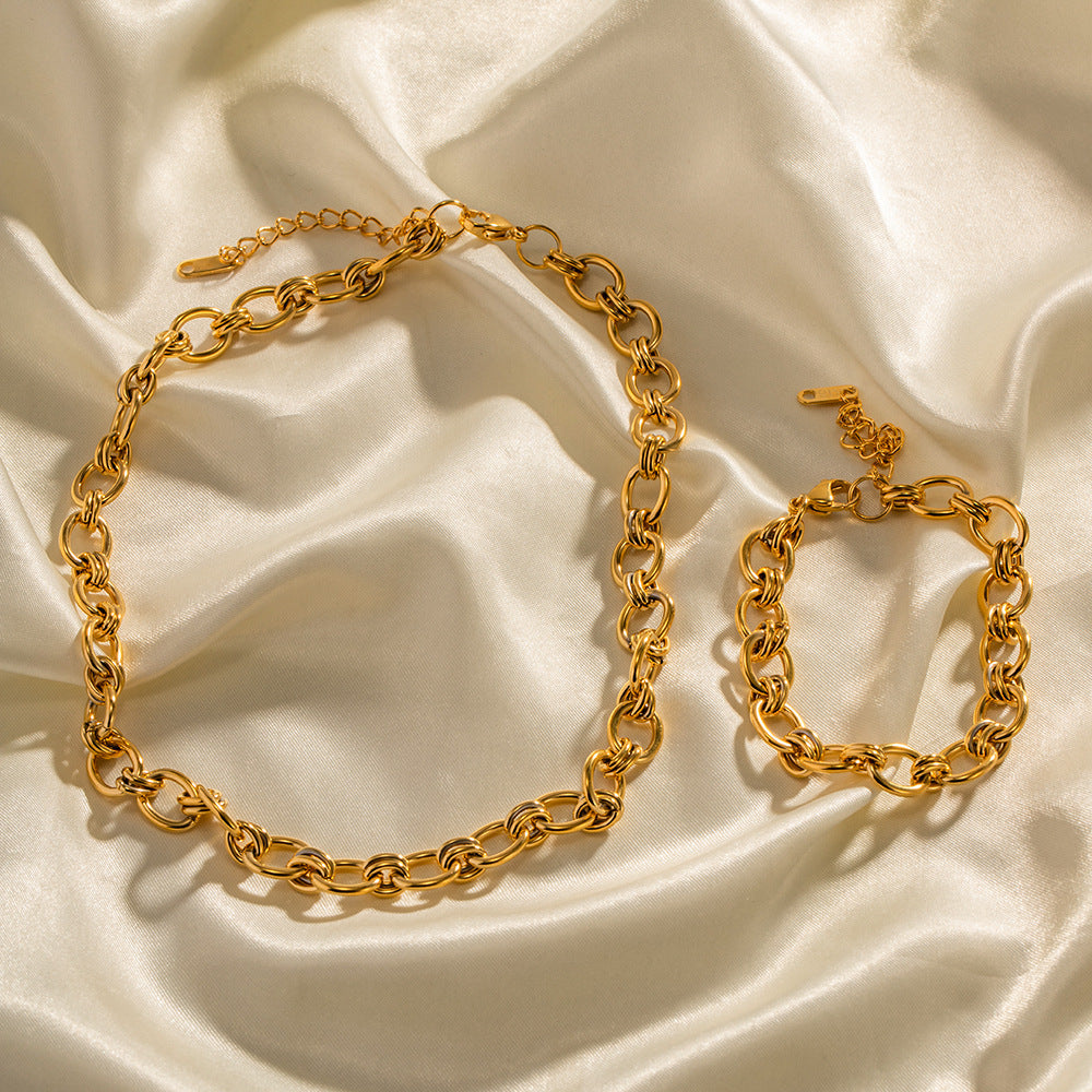 18K Gold Plated Geometric Stainless Steel Cable Chain Bracelet for Women