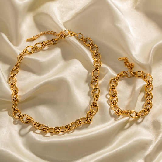 18K Gold Plated Geometric Stainless Steel Cable Chain Bracelet for Women