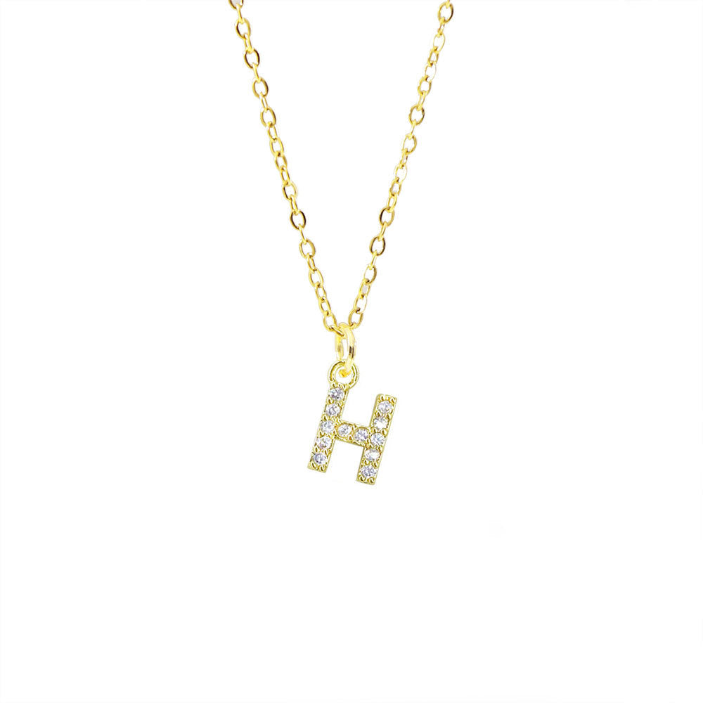 Collar con colgante de cadena de serpiente de oro chapado en acero titanio con forma de letra minimalista para mujer con incrustaciones de circonita cúbica