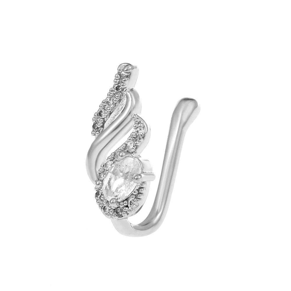 Clip per il naso a forma di U con stella e cuore placcata in rame vintage con zirconia cubica