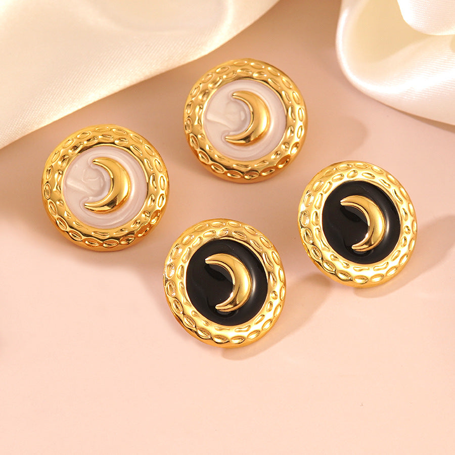 Casual Stainless Steel Drip Oil Star Moon Round Earrings